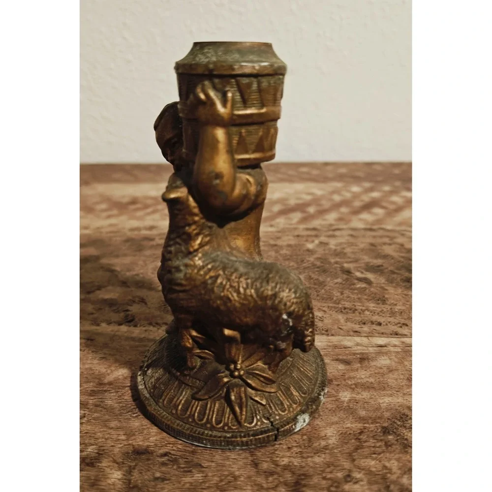 ANTIQUE ART NOUVEAU‎ OIL LAMP Base  BRONZE FIGURAL Child WITH SHEEP BUST